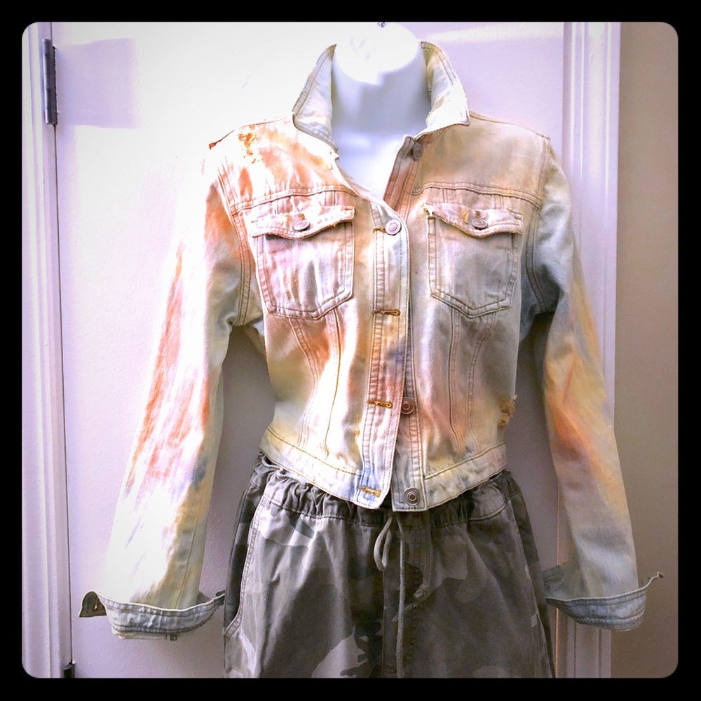 FUN! ☀️Custom Denim Jacket “Creamsicle” colors